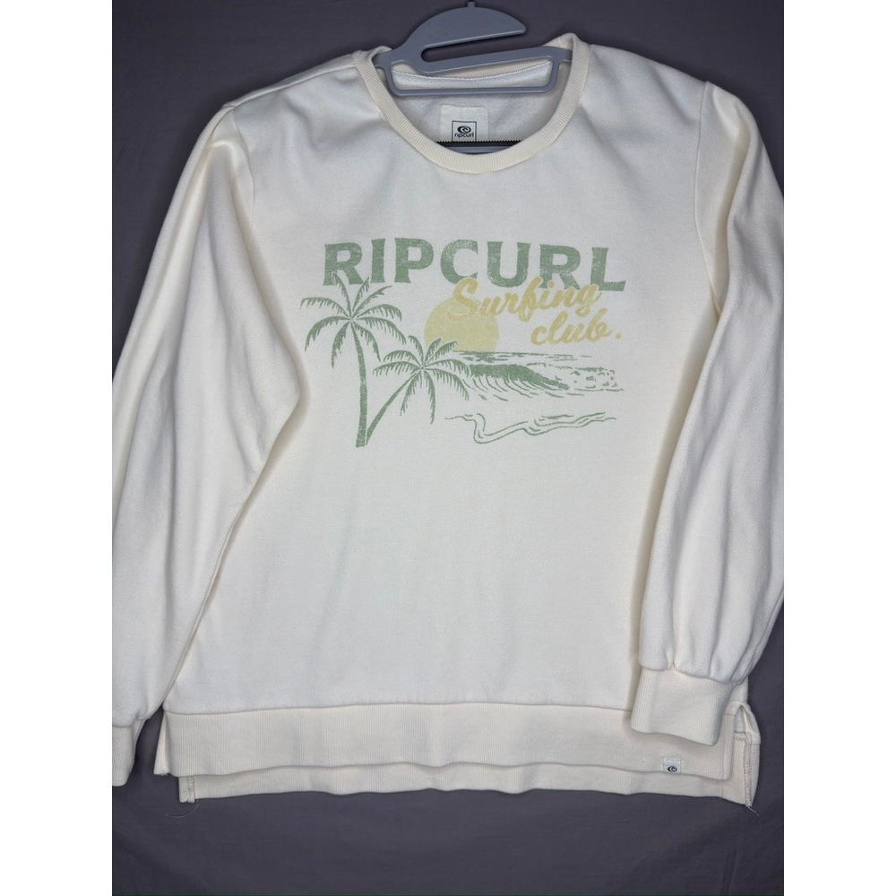 Rip Curl Surfing Club Graphic Sweatshirt Cream Fleece Pullover Womens Medium